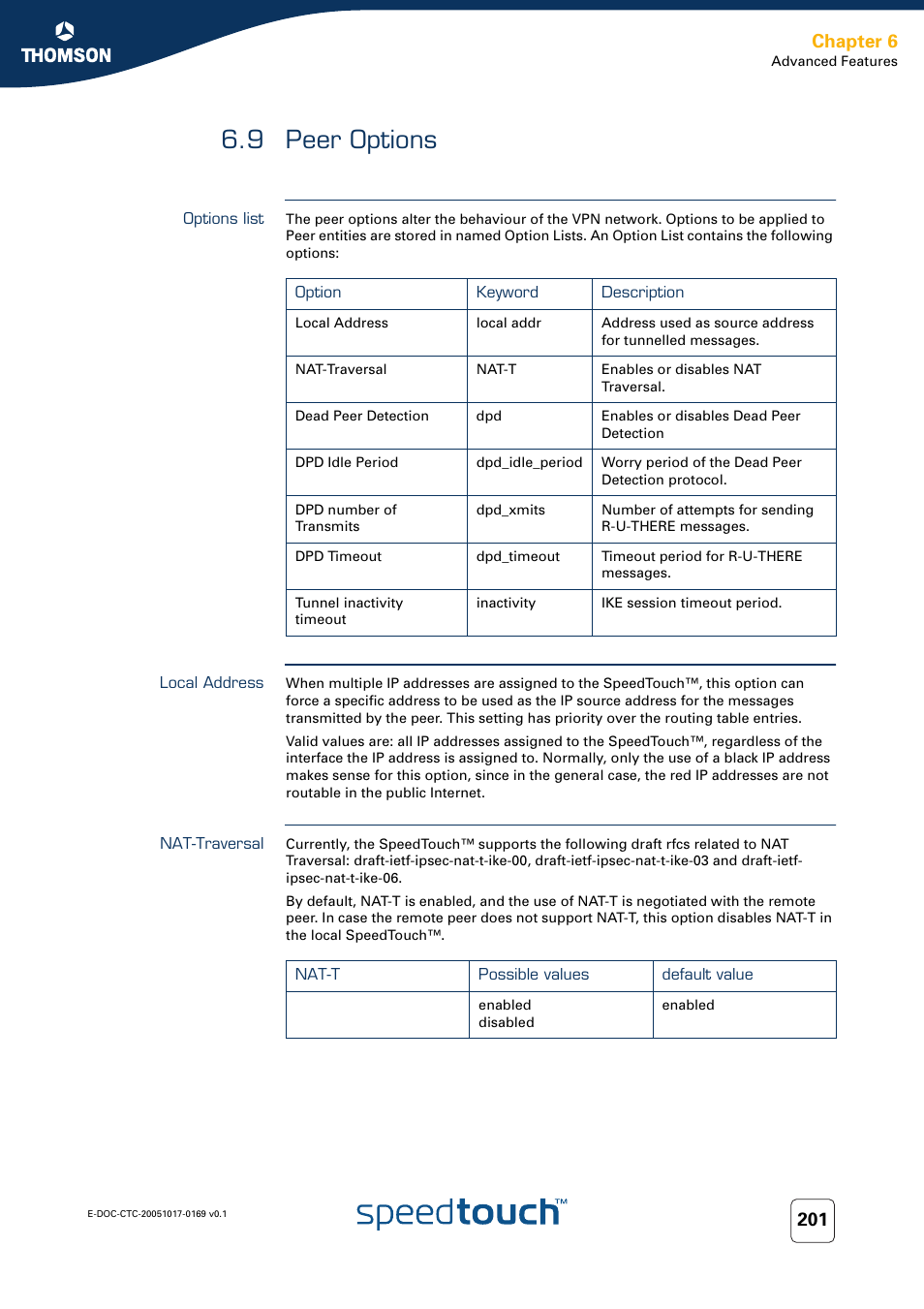 9 peer options, Options list, Local address | Nat-traversal, Peer options, Chapter 6 | Nortel Networks 608(WL) User Manual | Page 203 / 222