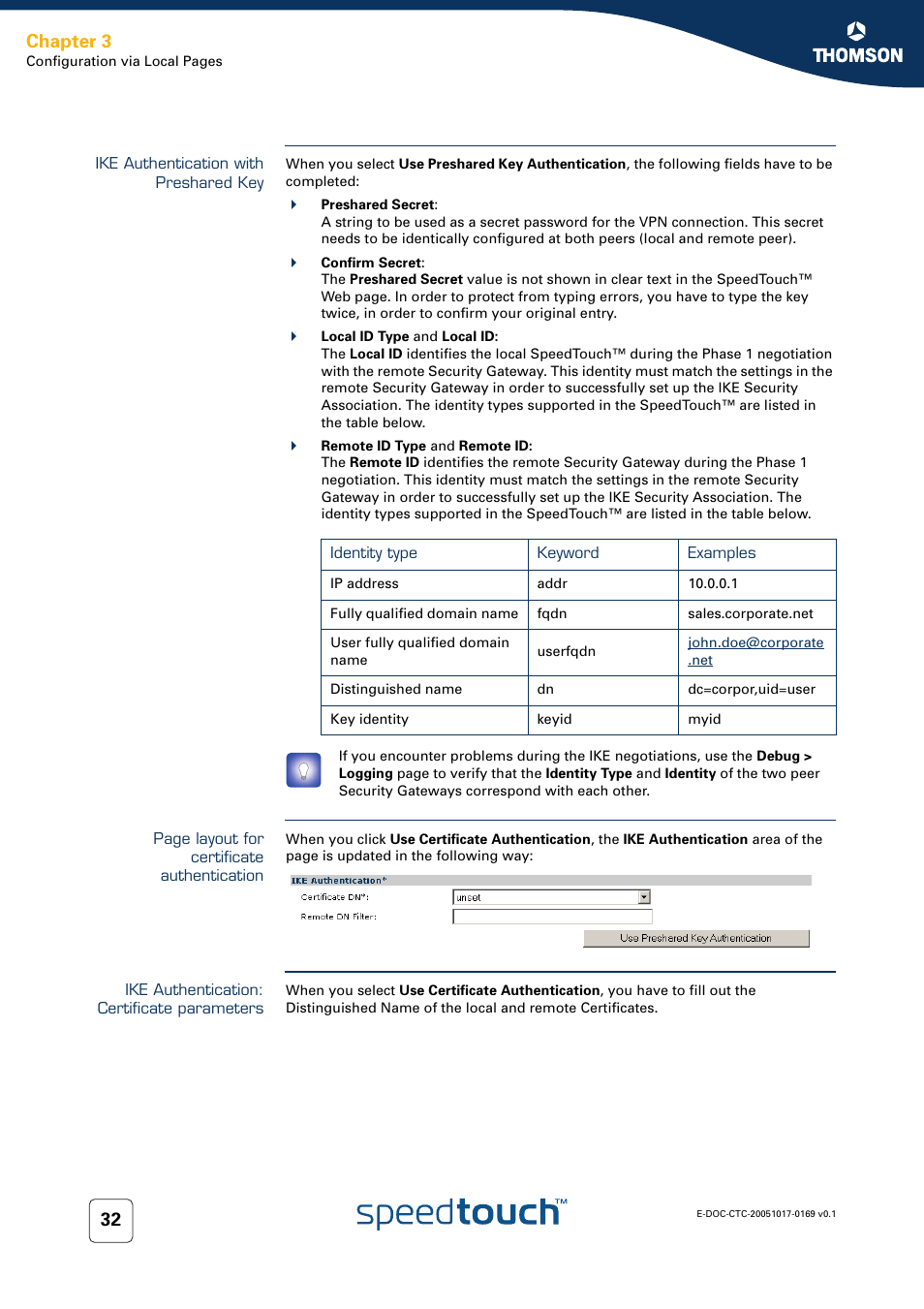 Ike authentication with preshared key, Ike authentication: certificate parameters, Chapter 3 | Nortel Networks 608(WL) User Manual | Page 34 / 222