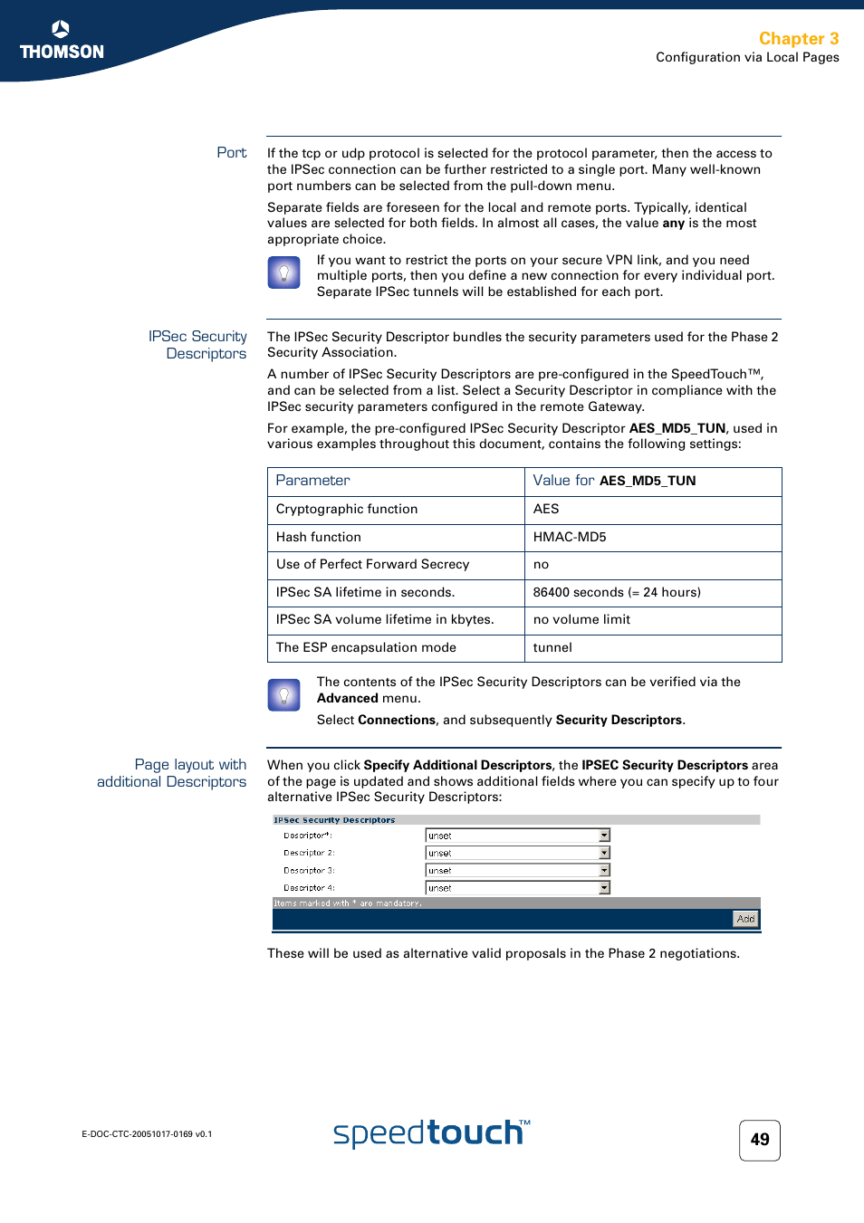 Port, Ipsec security descriptors, Chapter 3 | Nortel Networks 608(WL) User Manual | Page 51 / 222