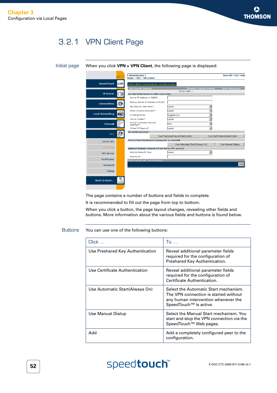 Buttons, 1 vpn client page, Chapter 3 | Nortel Networks 608(WL) User Manual | Page 54 / 222