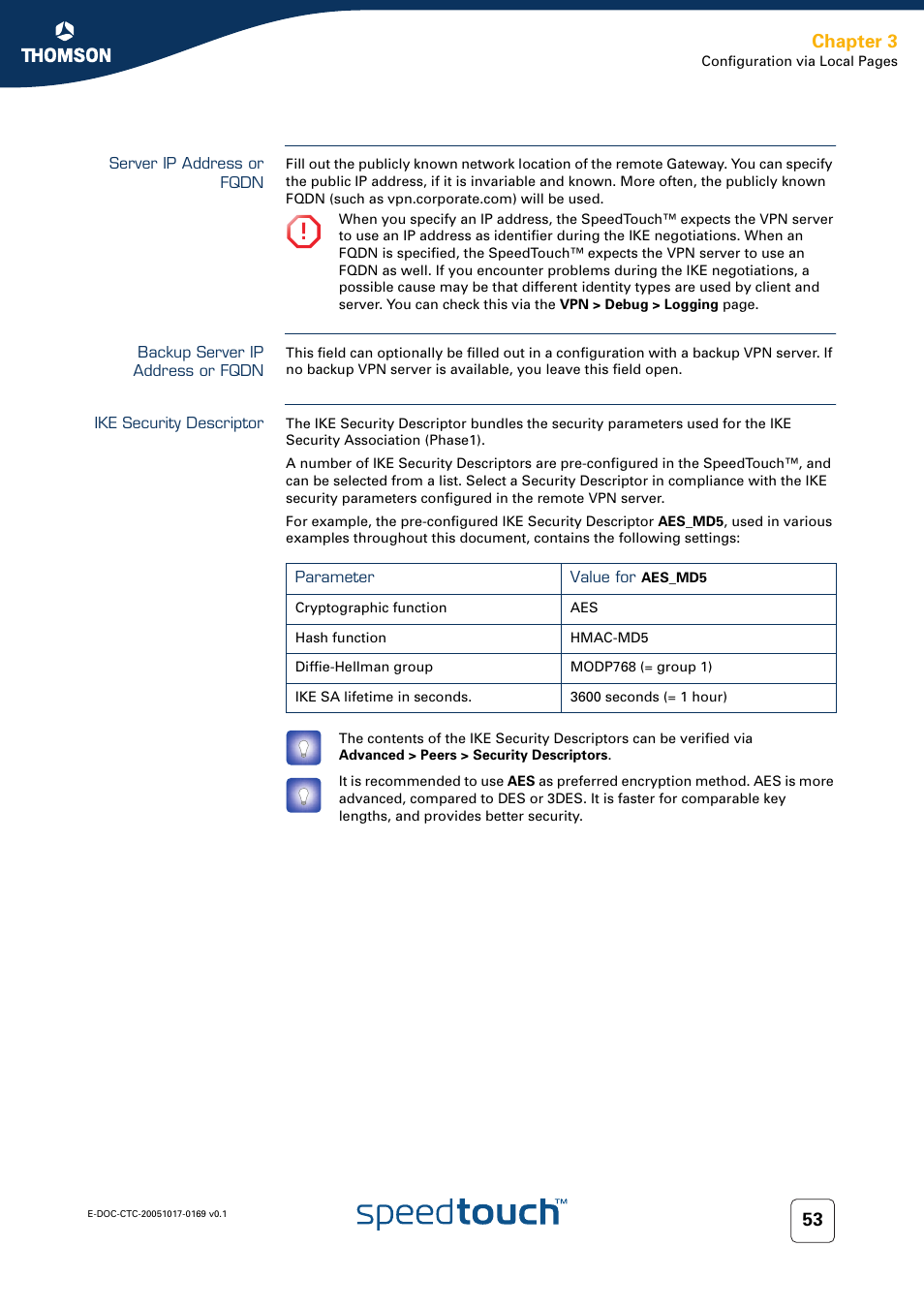 Server ip address or fqdn, Backup server ip address or fqdn, Ike security descriptor | Chapter 3 | Nortel Networks 608(WL) User Manual | Page 55 / 222