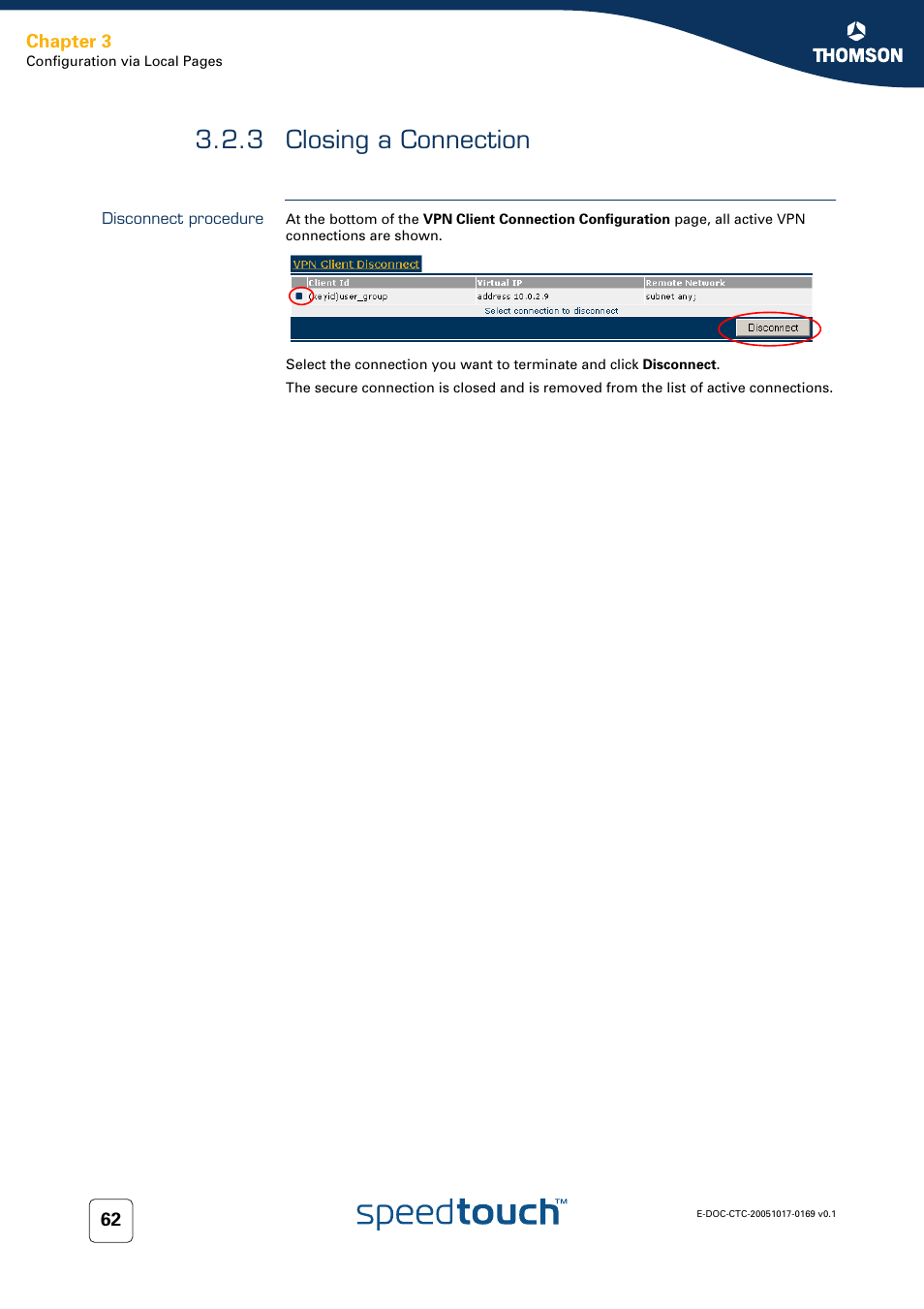 3 closing a connection, Disconnect procedure, Closing a connection | Nortel Networks 608(WL) User Manual | Page 64 / 222