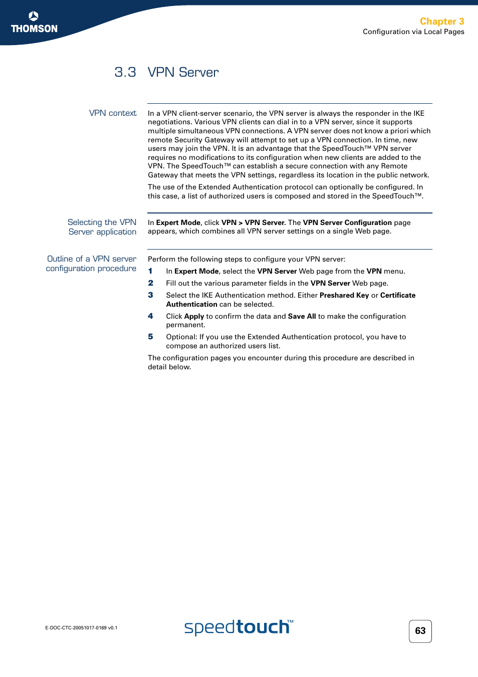 3 vpn server, Vpn context, Selecting the vpn server application | Outline of a vpn server configuration procedure, Vpn server, Chapter 3 | Nortel Networks 608(WL) User Manual | Page 65 / 222