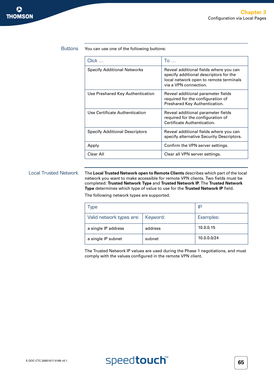 Buttons, Local trusted network, Chapter 3 | Nortel Networks 608(WL) User Manual | Page 67 / 222