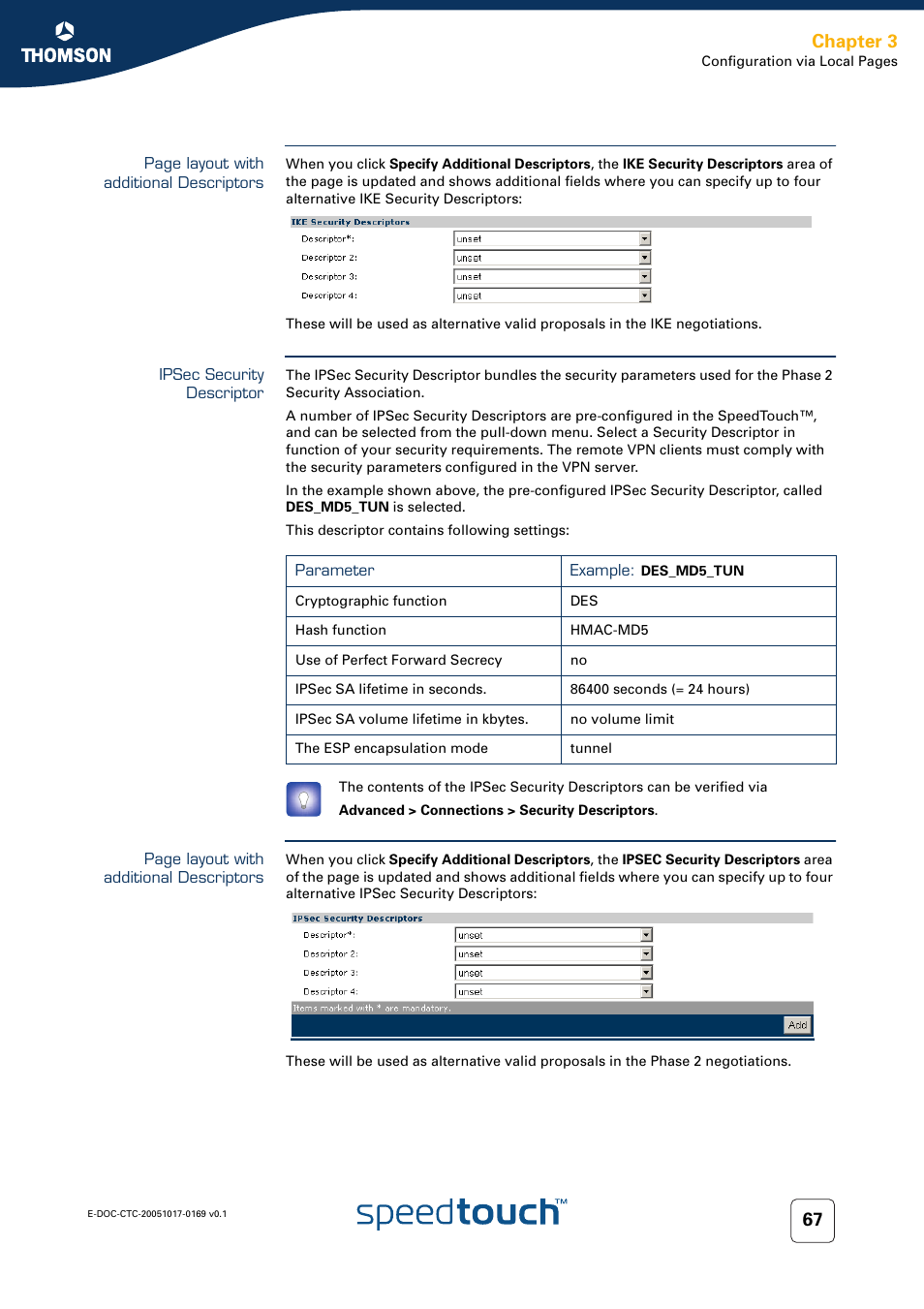Ipsec security descriptor, Chapter 3 | Nortel Networks 608(WL) User Manual | Page 69 / 222