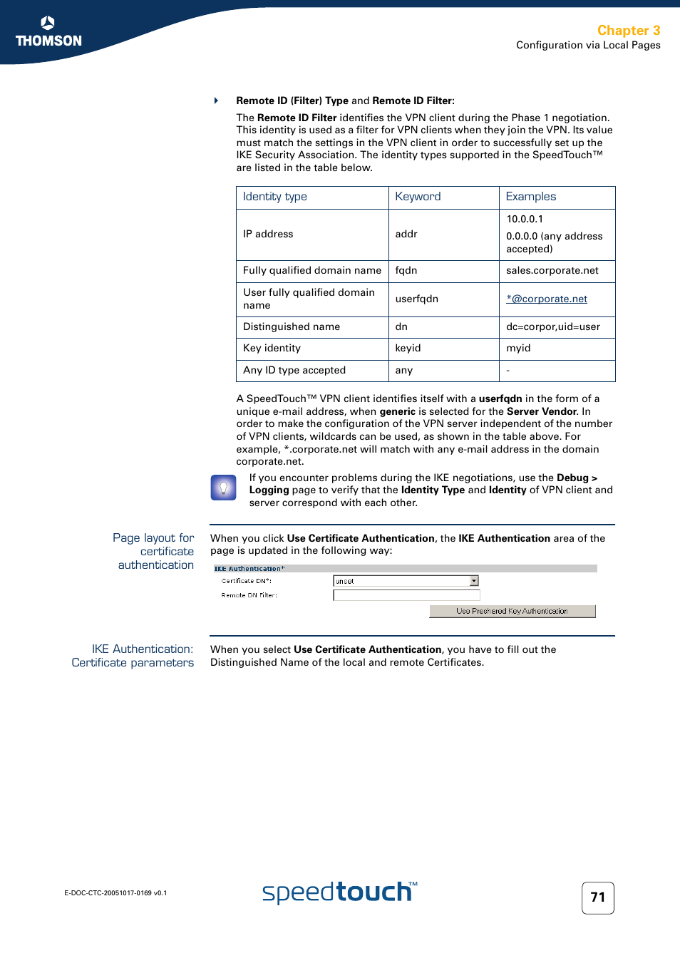 Ike authentication: certificate parameters, Chapter 3 | Nortel Networks 608(WL) User Manual | Page 73 / 222