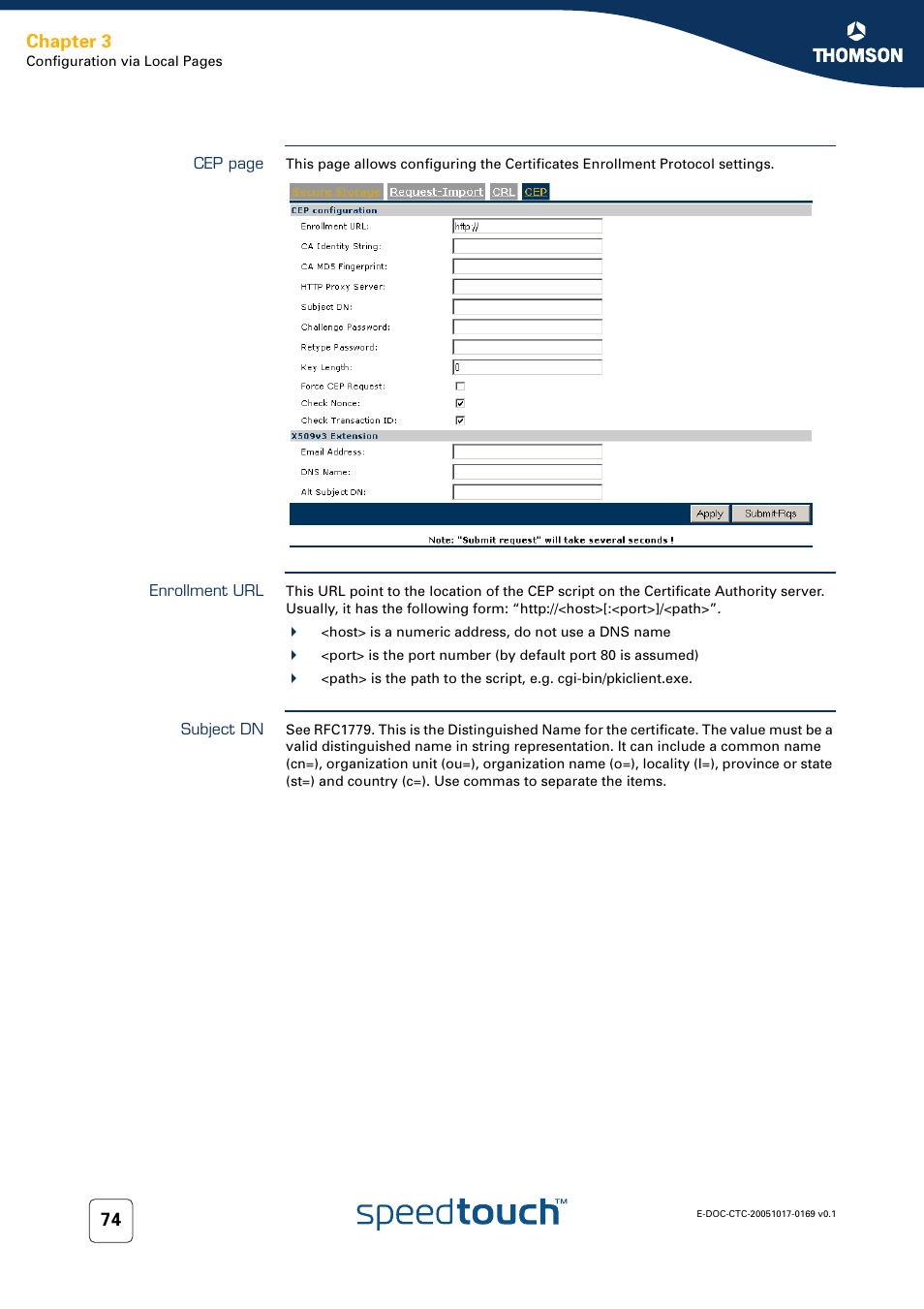 Enrollment url, Subject dn, Chapter 3 | Nortel Networks 608(WL) User Manual | Page 76 / 222
