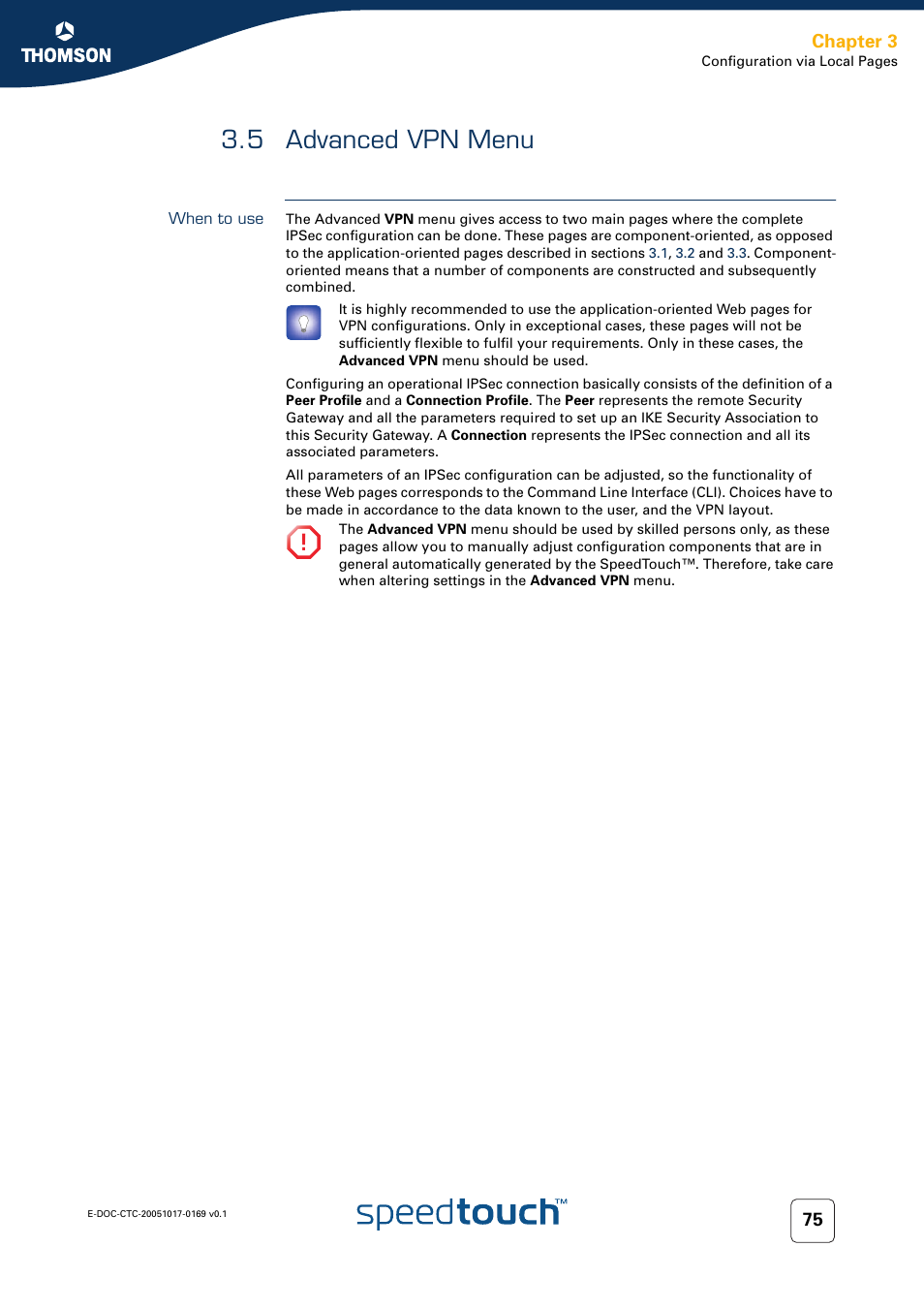 5 advanced vpn menu, When to use, Advanced vpn menu | Chapter 3 | Nortel Networks 608(WL) User Manual | Page 77 / 222