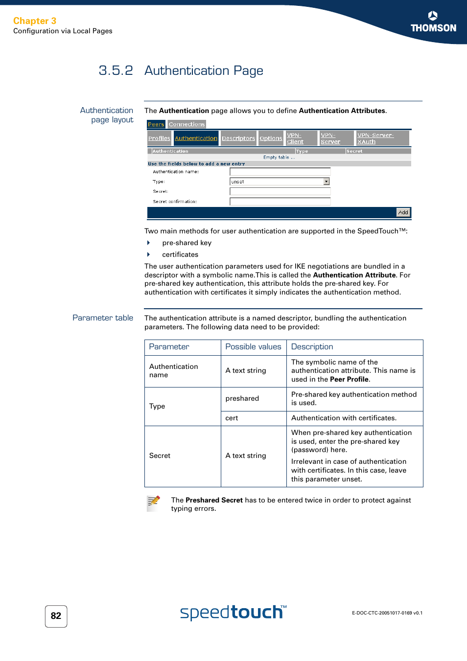 Parameter table, 2 authentication, 2 authentication page | Chapter 3 | Nortel Networks 608(WL) User Manual | Page 84 / 222