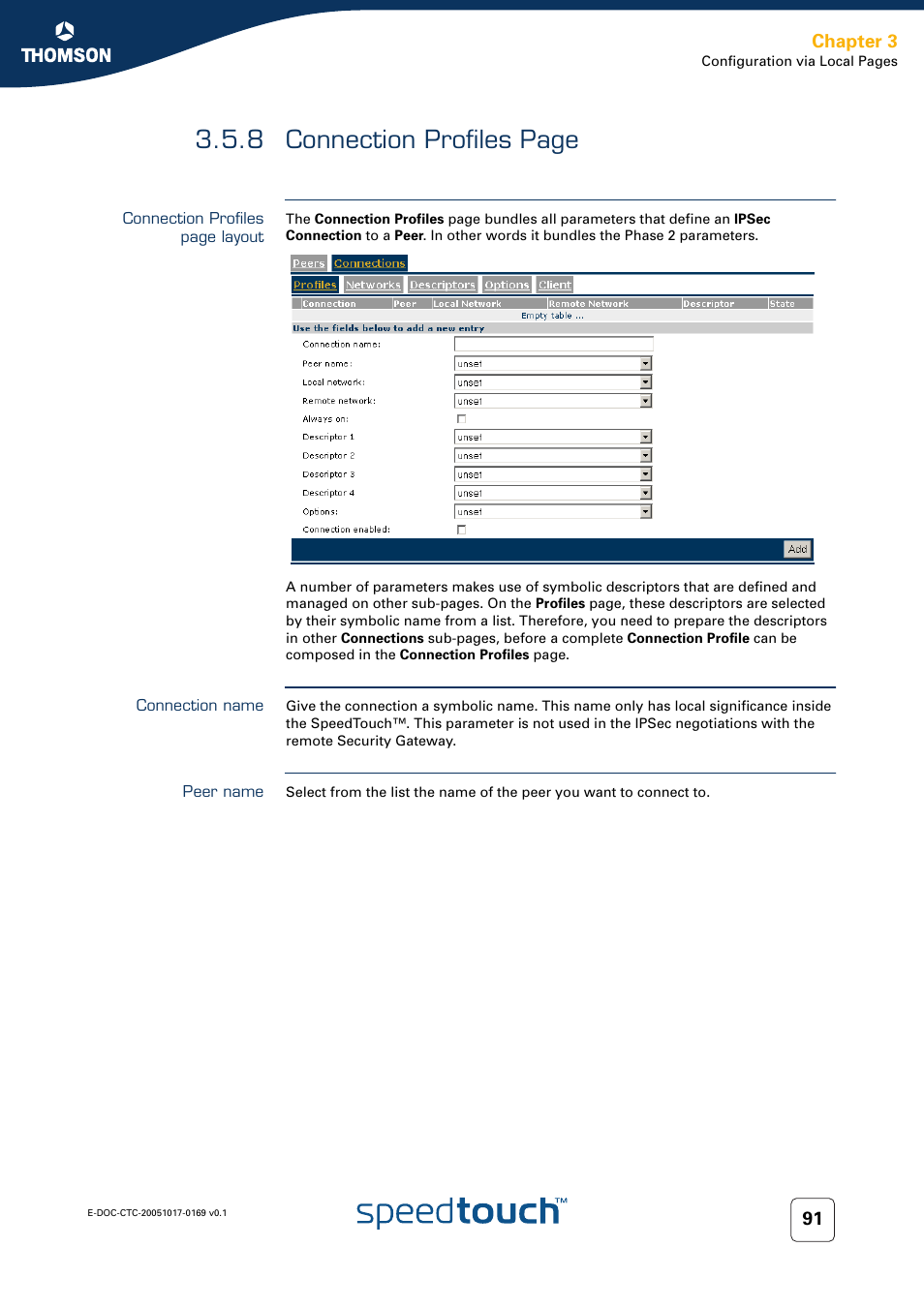 Connection name, Peer name, 8 connection profiles page | Chapter 3 | Nortel Networks 608(WL) User Manual | Page 93 / 222