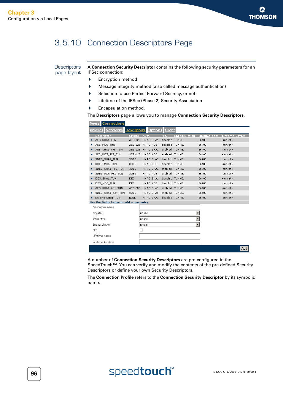 10 connection descriptors page, Chapter 3 | Nortel Networks 608(WL) User Manual | Page 98 / 222