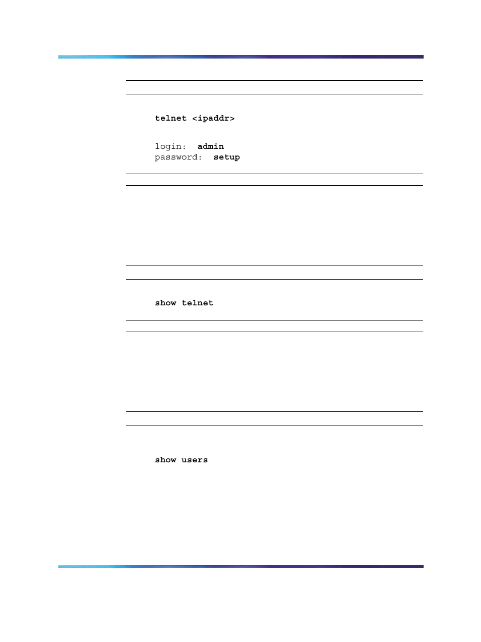 Viewing telnet server settings, Clearing a telnet session | Nortel Networks Nortel Secure Router 4134 User Manual | Page 26 / 42