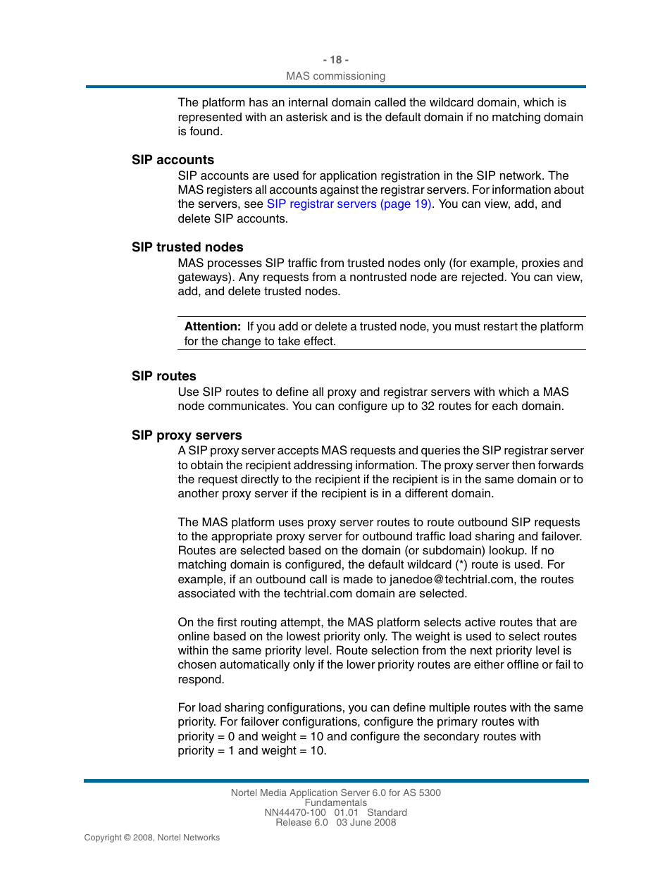 Sip accounts, Sip trusted nodes, Sip routes | Sip proxy servers | Nortel Networks NN44470-100 User Manual | Page 18 / 63