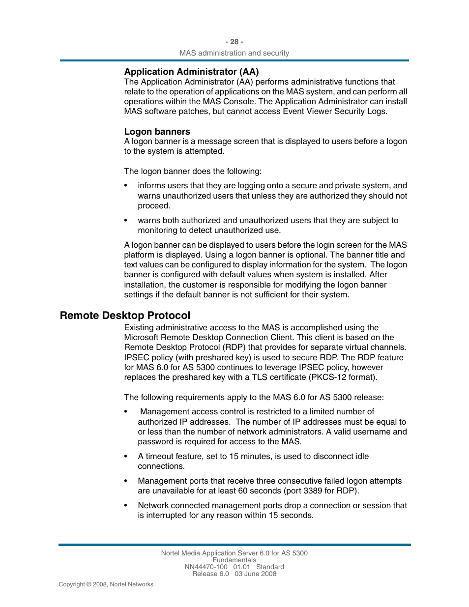 Remote desktop protocol, Remote desktop protocol 28 | Nortel Networks NN44470-100 User Manual | Page 28 / 63