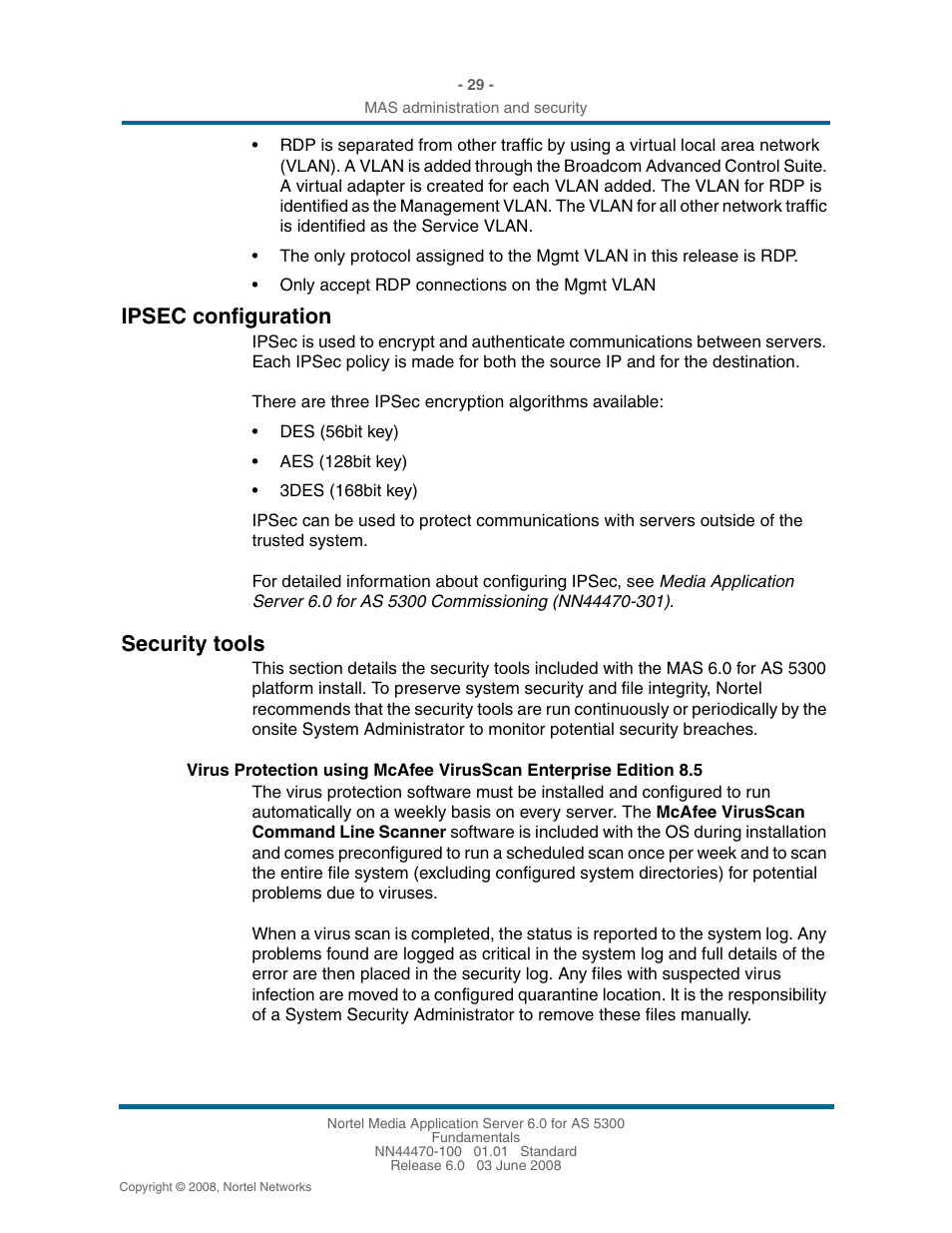 Ipsec configuration, Security tools, Ipsec configuration 29 | Security tools 29 | Nortel Networks NN44470-100 User Manual | Page 29 / 63