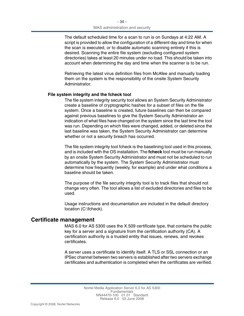 File system integrity and the fcheck tool, Certificate management, Certificate management 30 | Nortel Networks NN44470-100 User Manual | Page 30 / 63