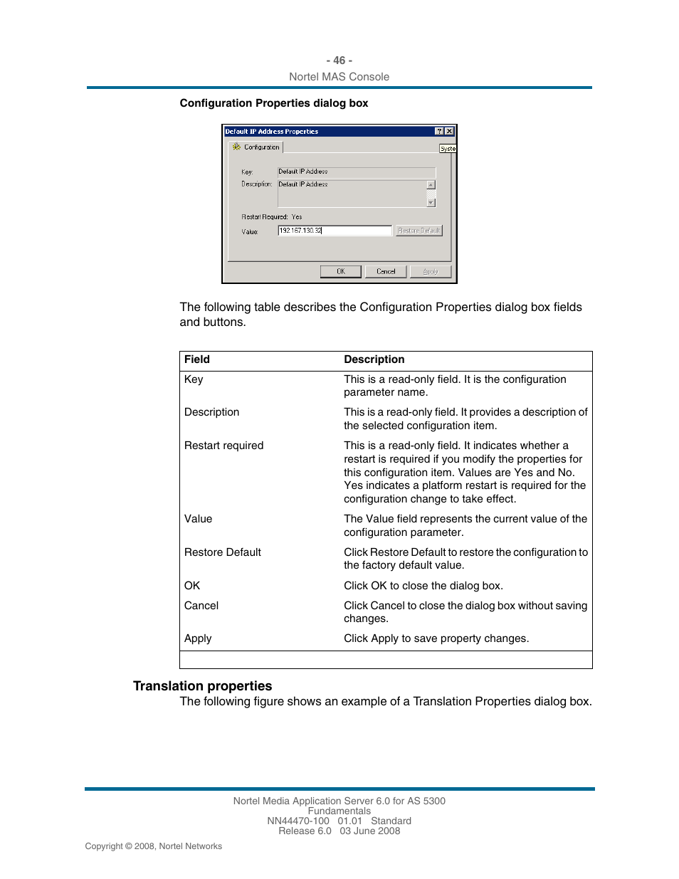 Translation properties | Nortel Networks NN44470-100 User Manual | Page 46 / 63