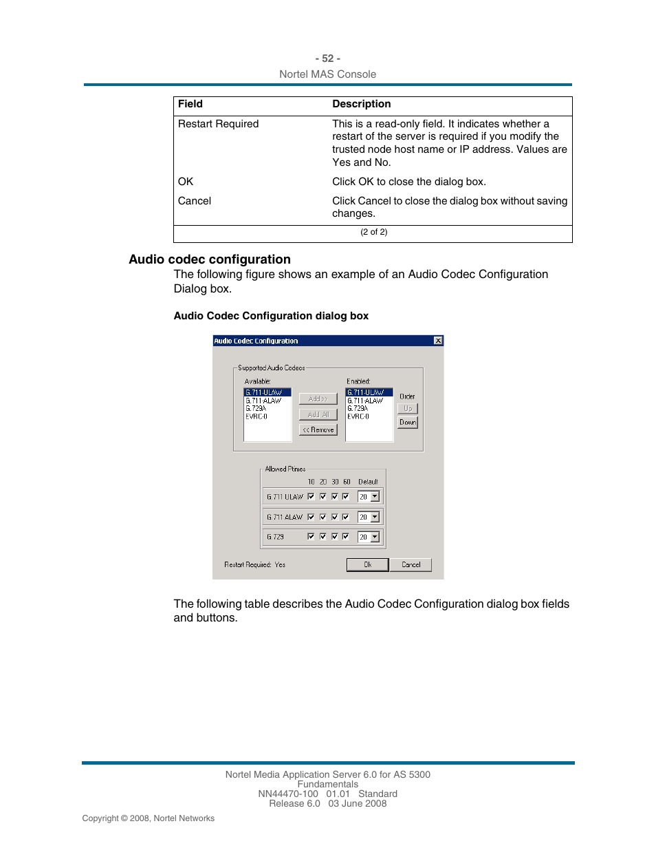 Audio codec configuration | Nortel Networks NN44470-100 User Manual | Page 52 / 63