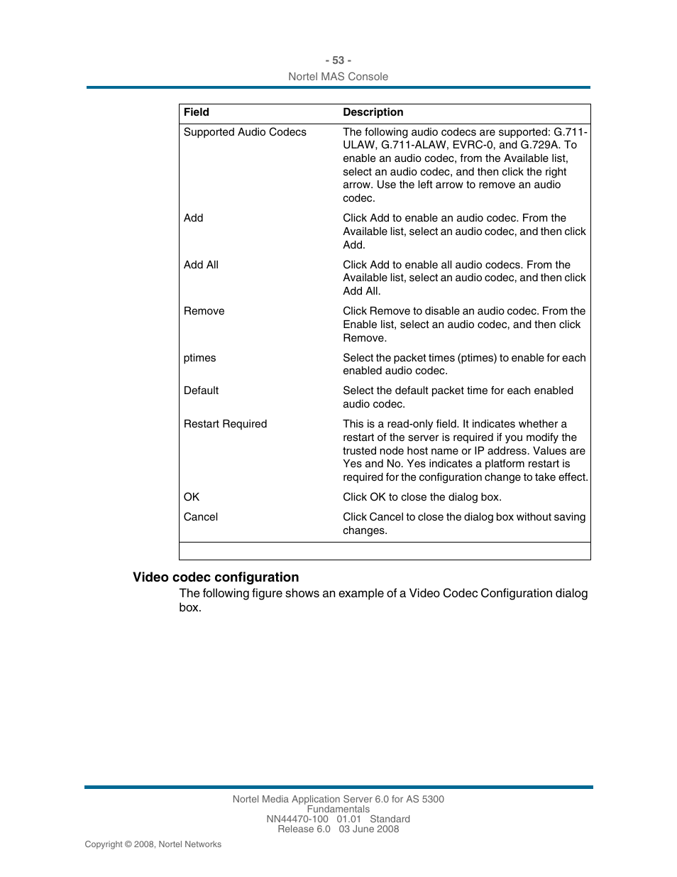 Video codec configuration | Nortel Networks NN44470-100 User Manual | Page 53 / 63