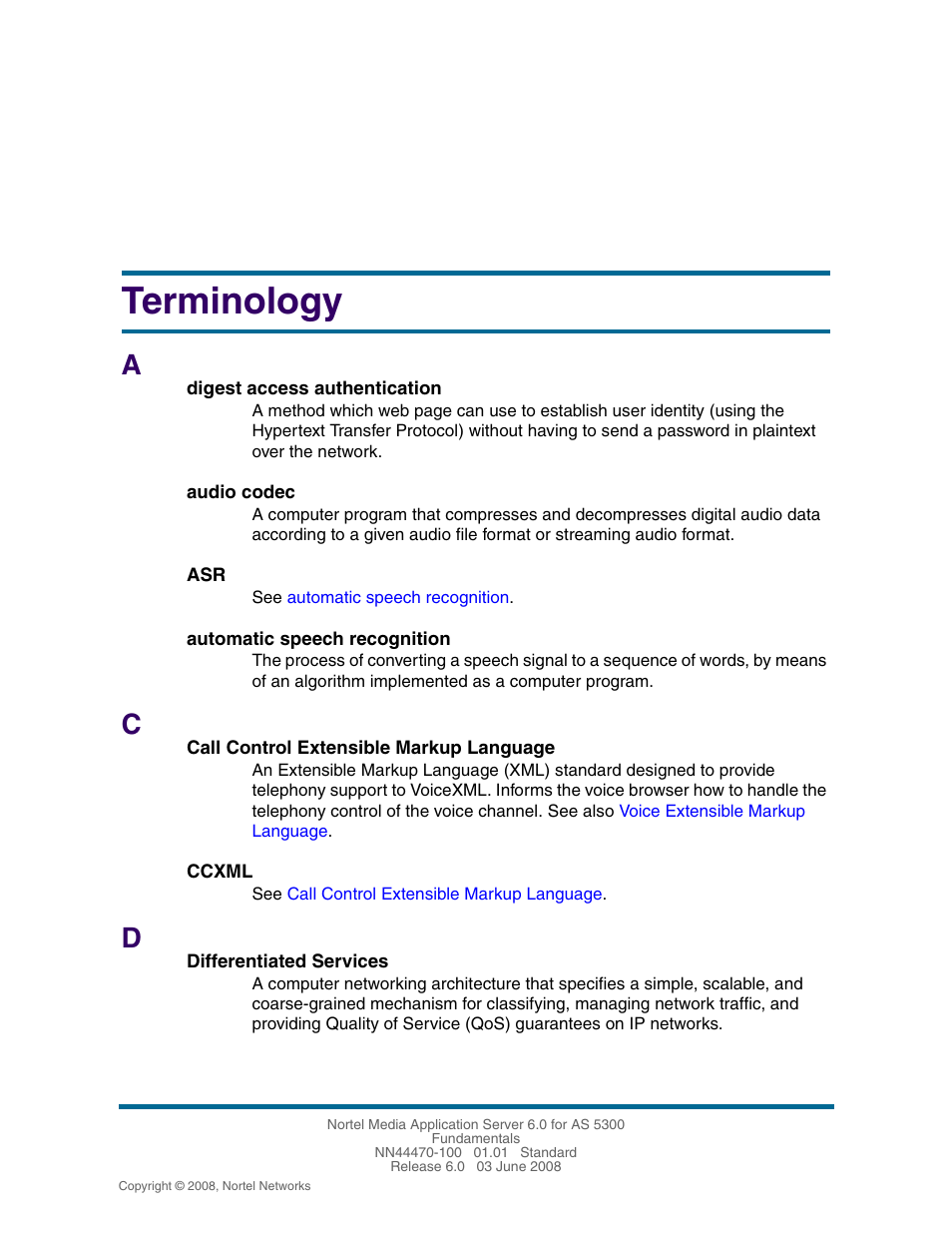 Terminology | Nortel Networks NN44470-100 User Manual | Page 58 / 63