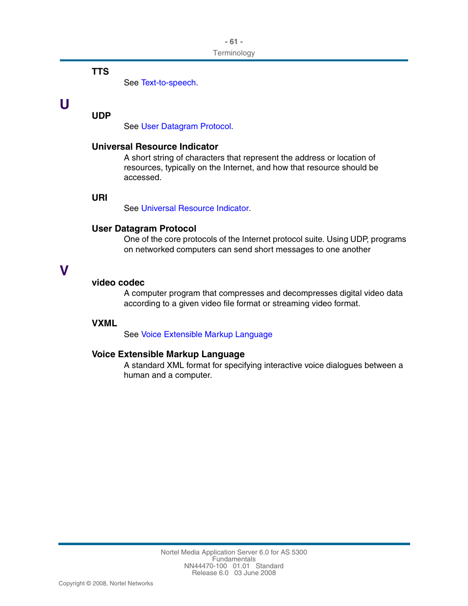 Nnel. see also, Voice extensible markup, Language | Nortel Networks NN44470-100 User Manual | Page 61 / 63