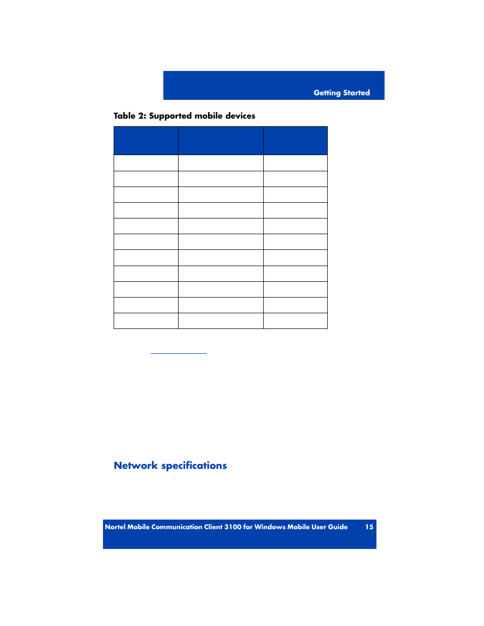 Network specifications | Nortel Networks MOBILE COMMUNICATION CLIENT 3100 User Manual | Page 15 / 108