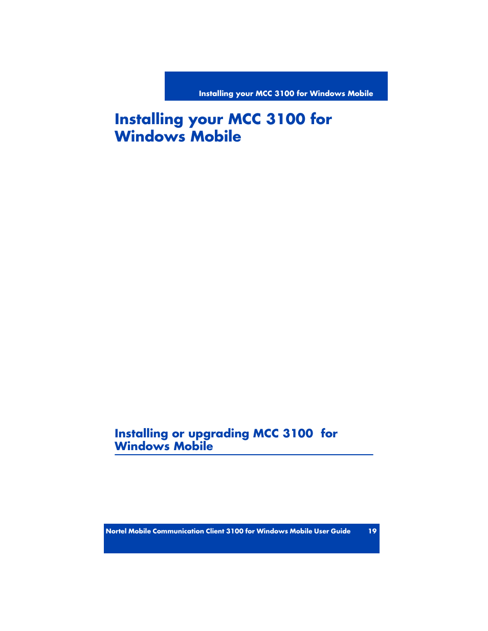 Installing your mcc 3100 for windows mobile | Nortel Networks MOBILE COMMUNICATION CLIENT 3100 User Manual | Page 19 / 108