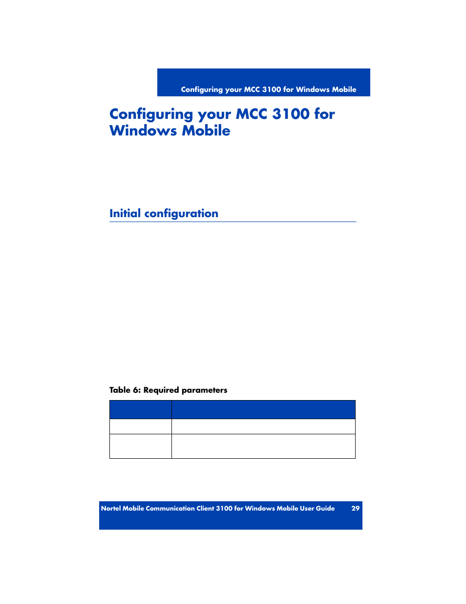 Configuring your mcc 3100 for windows mobile, Initial configuration | Nortel Networks MOBILE COMMUNICATION CLIENT 3100 User Manual | Page 29 / 108