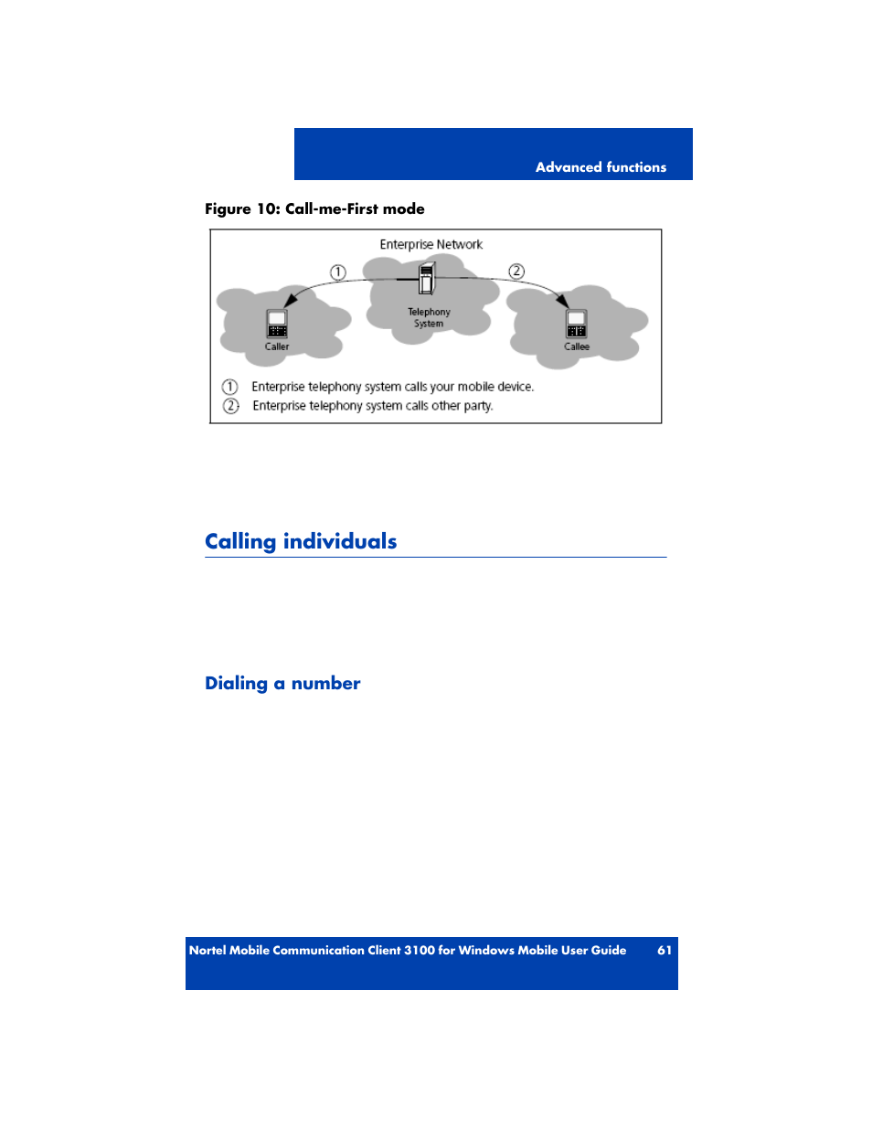 Calling individuals, Dialing a number | Nortel Networks MOBILE COMMUNICATION CLIENT 3100 User Manual | Page 61 / 108