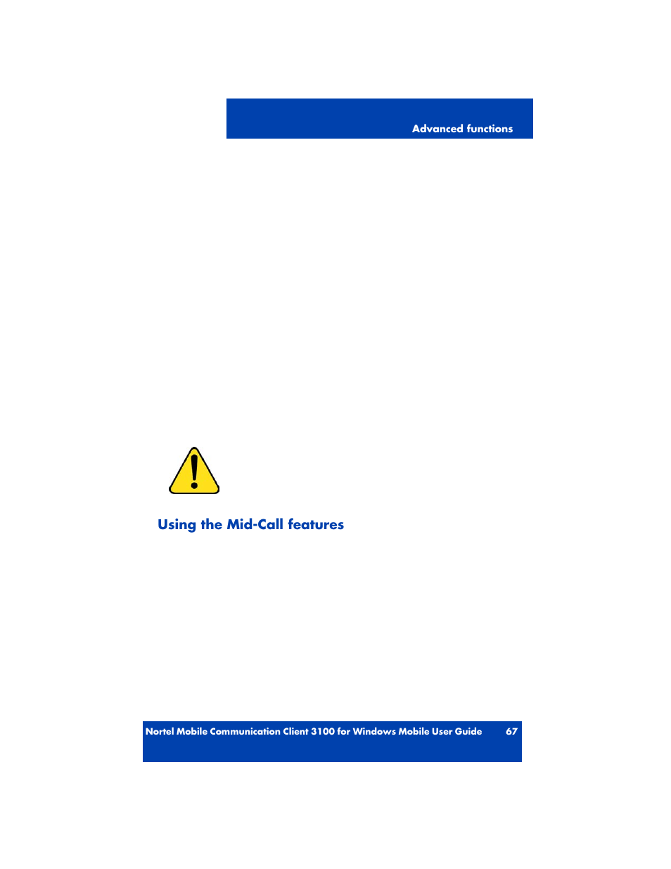 Using the mid-call features | Nortel Networks MOBILE COMMUNICATION CLIENT 3100 User Manual | Page 67 / 108