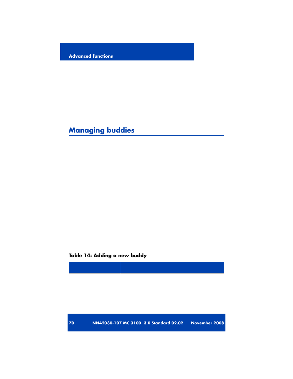 Managing buddies | Nortel Networks MOBILE COMMUNICATION CLIENT 3100 User Manual | Page 70 / 108
