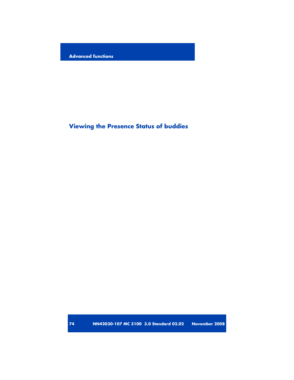 Viewing the presence status of buddies | Nortel Networks MOBILE COMMUNICATION CLIENT 3100 User Manual | Page 74 / 108