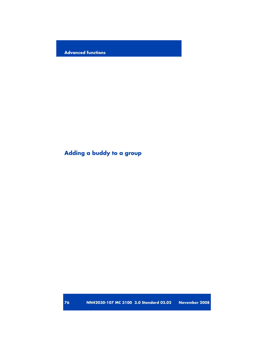 Adding a buddy to a group | Nortel Networks MOBILE COMMUNICATION CLIENT 3100 User Manual | Page 76 / 108