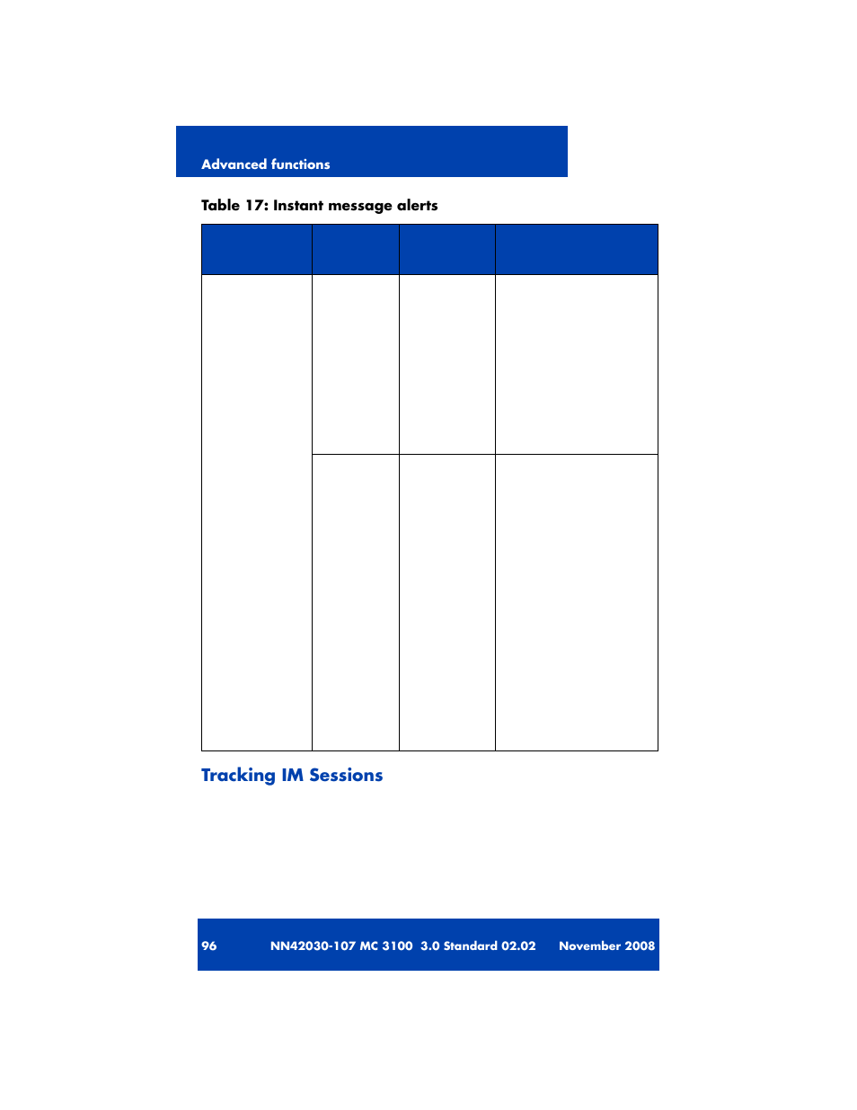 Tracking im sessions | Nortel Networks MOBILE COMMUNICATION CLIENT 3100 User Manual | Page 96 / 108