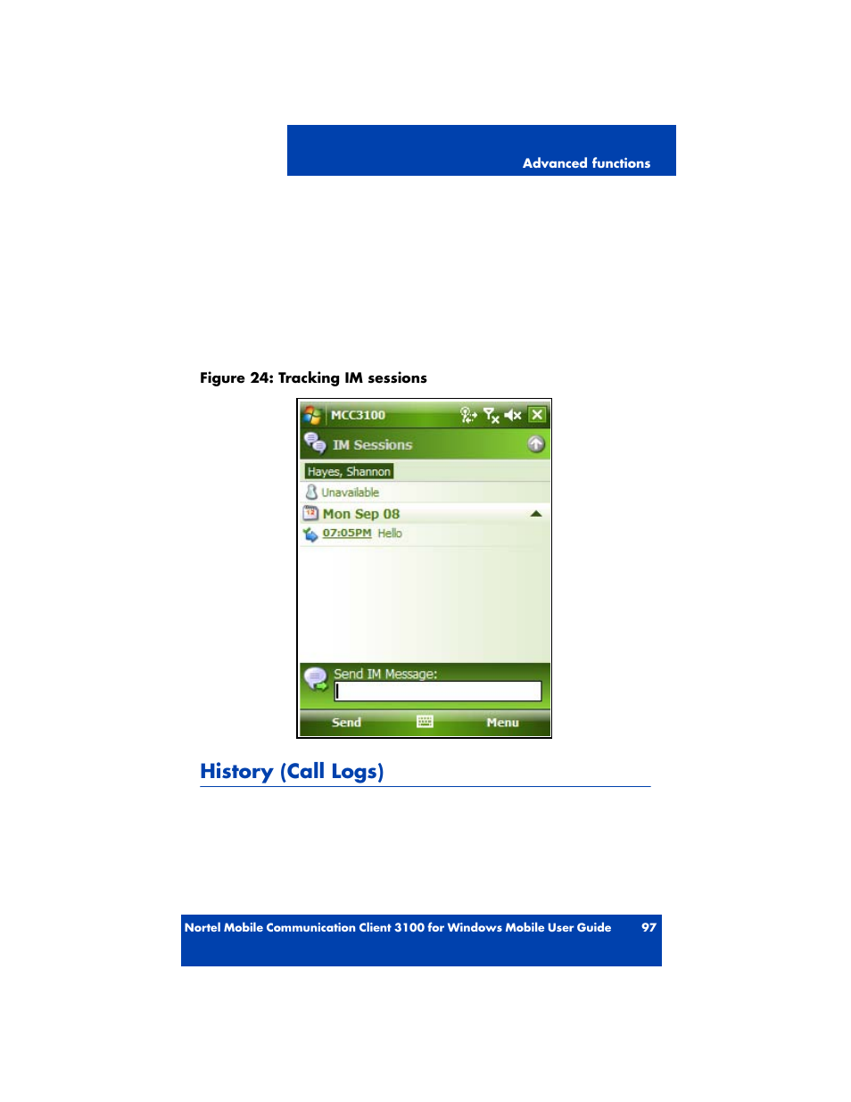 History (call logs) | Nortel Networks MOBILE COMMUNICATION CLIENT 3100 User Manual | Page 97 / 108