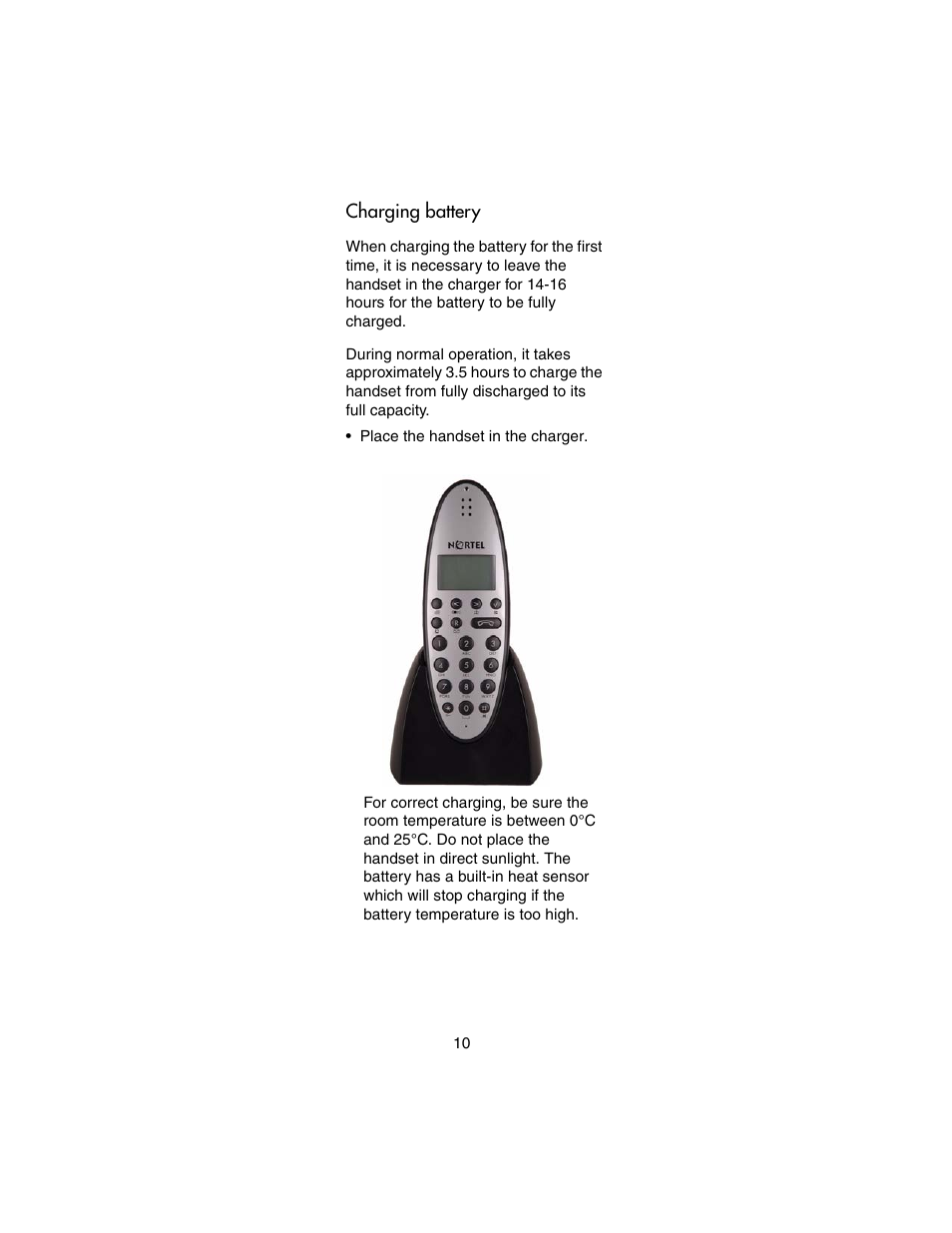 Charging battery | Nortel Networks 413X User Manual | Page 10 / 52