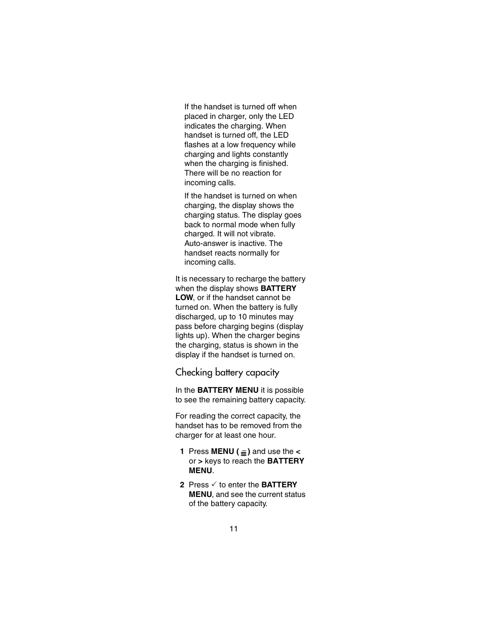 Checking battery capacity | Nortel Networks 413X User Manual | Page 11 / 52