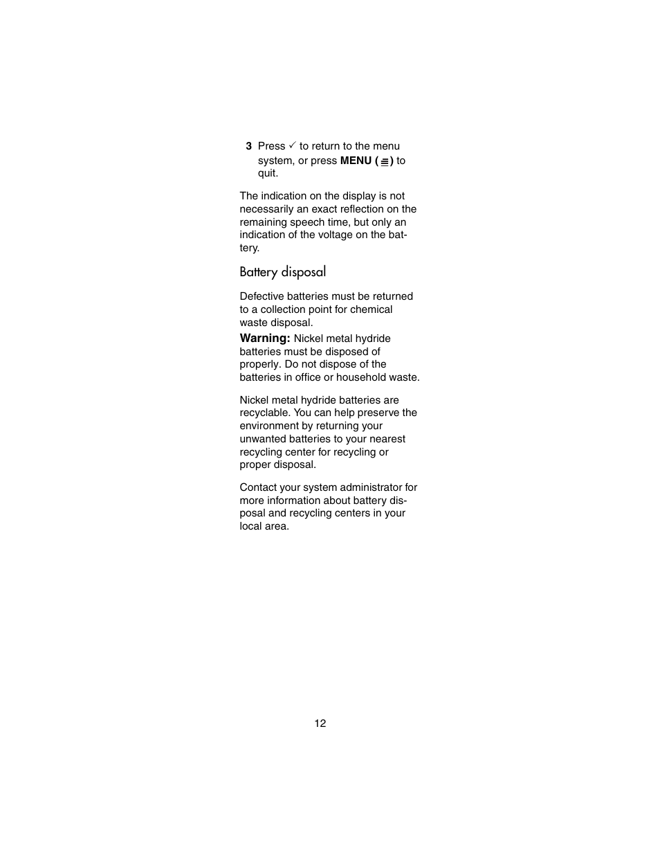 Battery disposal | Nortel Networks 413X User Manual | Page 12 / 52