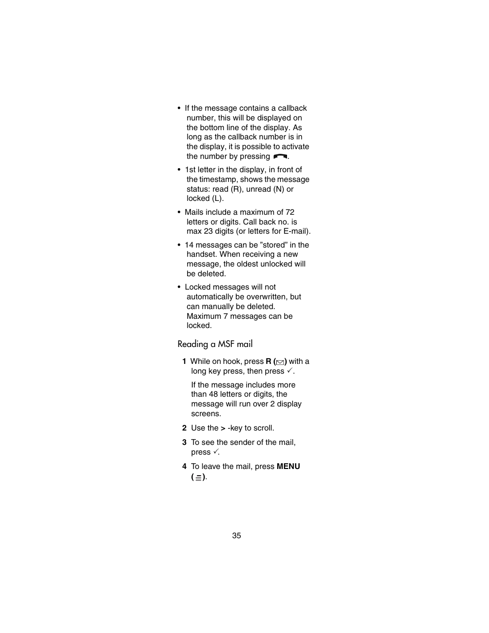 Reading a msf mail | Nortel Networks 413X User Manual | Page 35 / 52