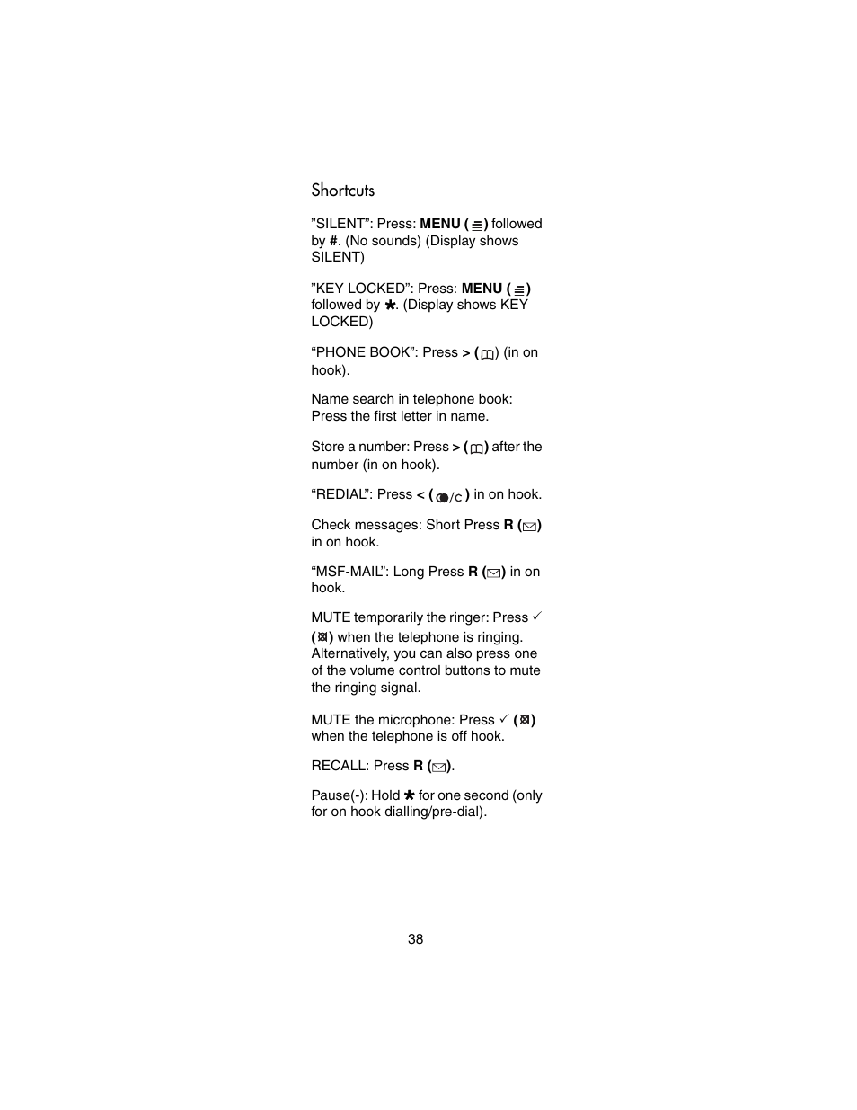 Shortcuts | Nortel Networks 413X User Manual | Page 38 / 52