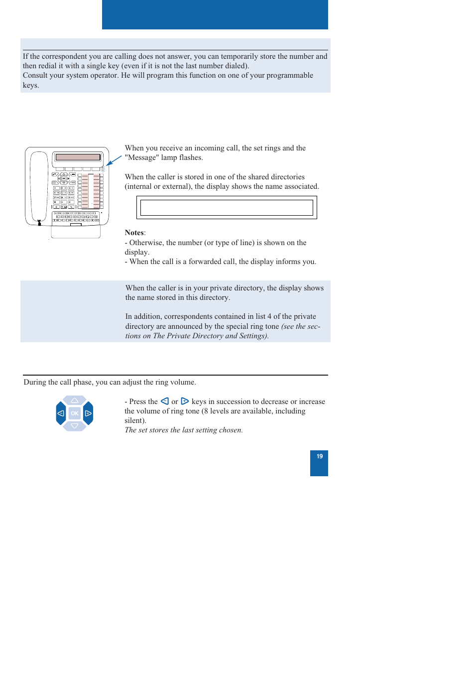 Receiving a call, Adjusting ring volume, Using the callback later function | Nortel Networks M760 User Manual | Page 27 / 94