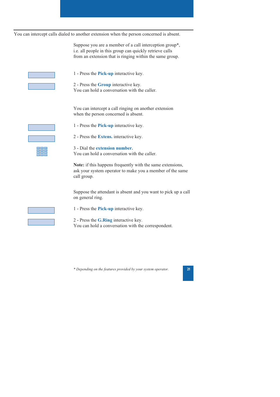 Receiving a call, Intercepting a call intended for another extension | Nortel Networks M760 User Manual | Page 29 / 94