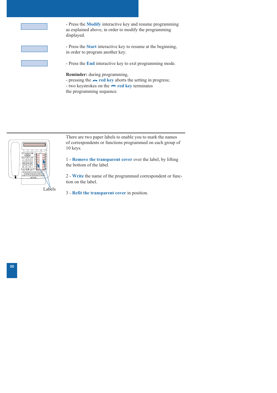 Programmable keys, Identifying programmed keys, Labels | Nortel Networks M760 User Manual | Page 58 / 94