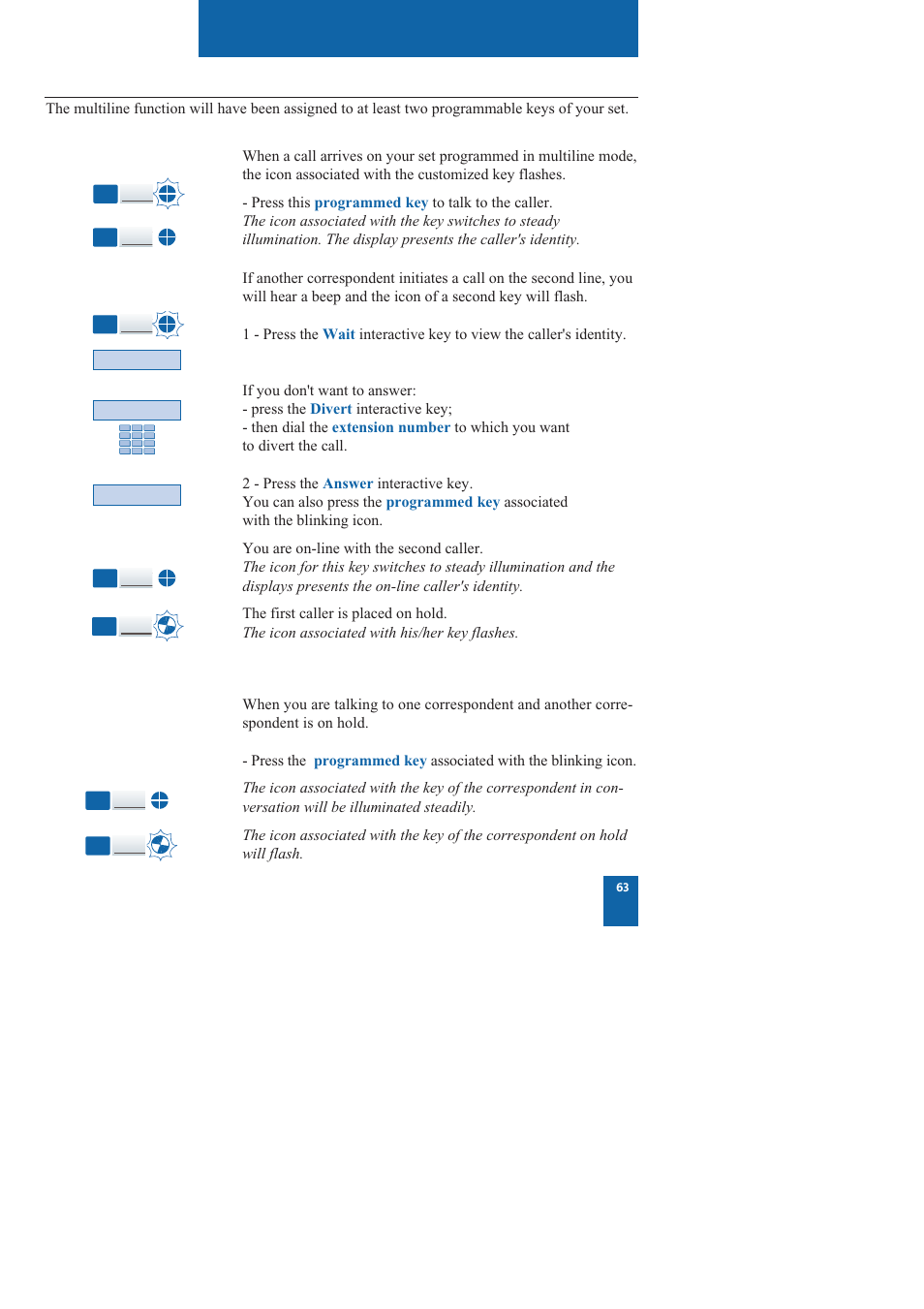 The multiline function, Communicating with the multiline function | Nortel Networks M760 User Manual | Page 71 / 94