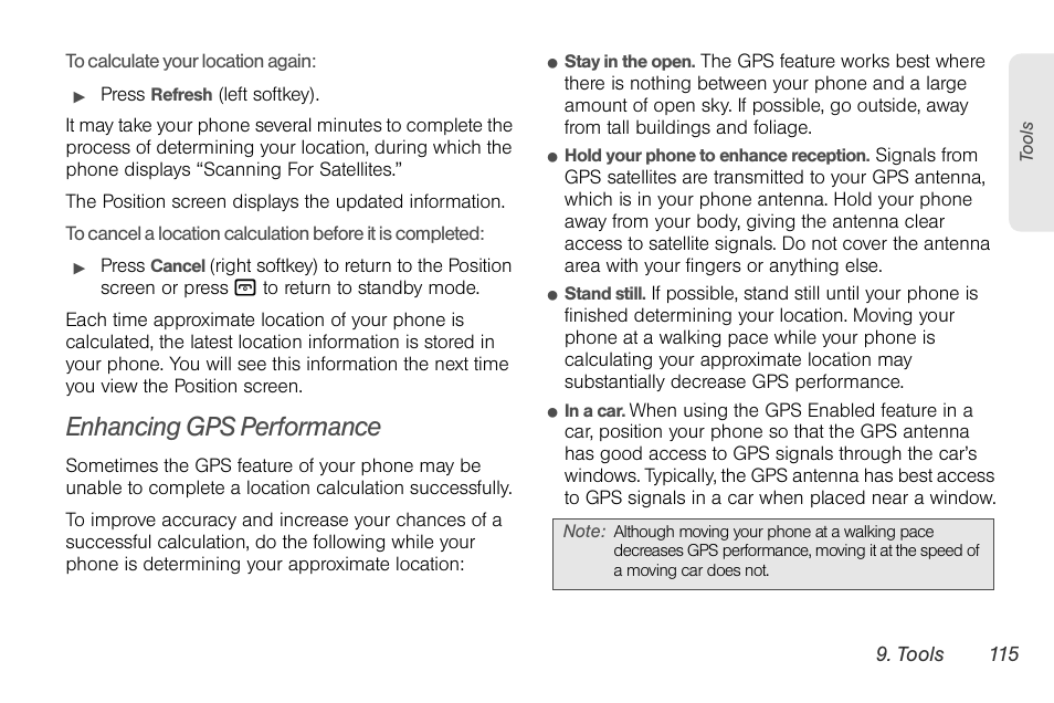 Enhancing gps performance | Nortel Networks MOTOROLA BRUTE I680 User Manual | Page 125 / 193