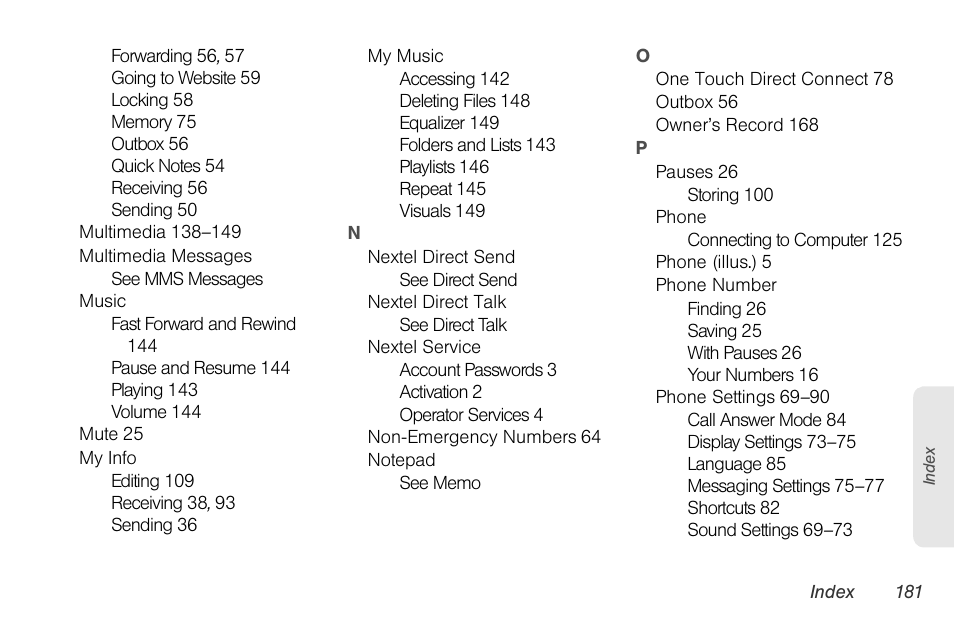 Nortel Networks MOTOROLA BRUTE I680 User Manual | Page 191 / 193