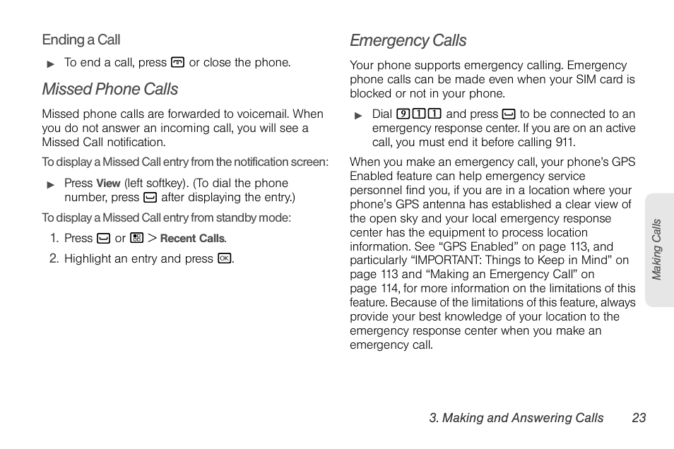Missed phone calls, Emergency calls | Nortel Networks MOTOROLA BRUTE I680 User Manual | Page 33 / 193