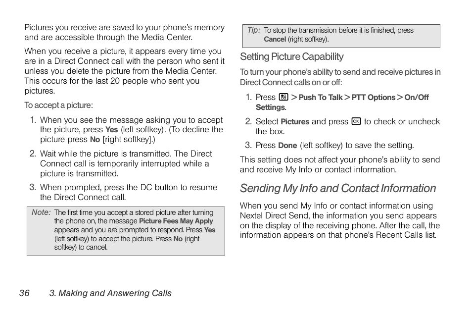 Sending my info and contact information | Nortel Networks MOTOROLA BRUTE I680 User Manual | Page 46 / 193