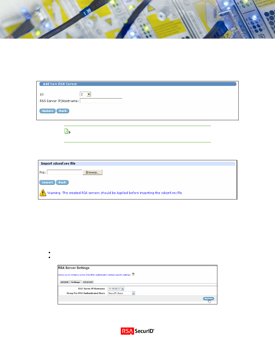 Configure the rsa server record, Configuring the rsa securid authentication servers | Nortel Networks NORTEL 3050 User Manual | Page 7 / 15