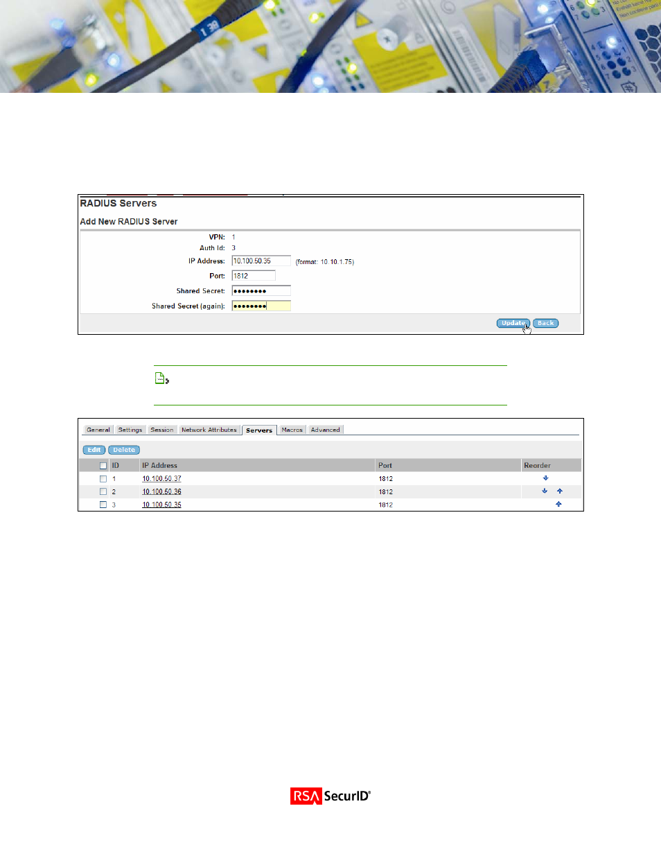 Configuring the radius authentication servers | Nortel Networks NORTEL 3050 User Manual | Page 8 / 15